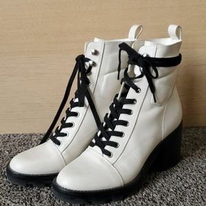Marc Fisher white heeled combat boots